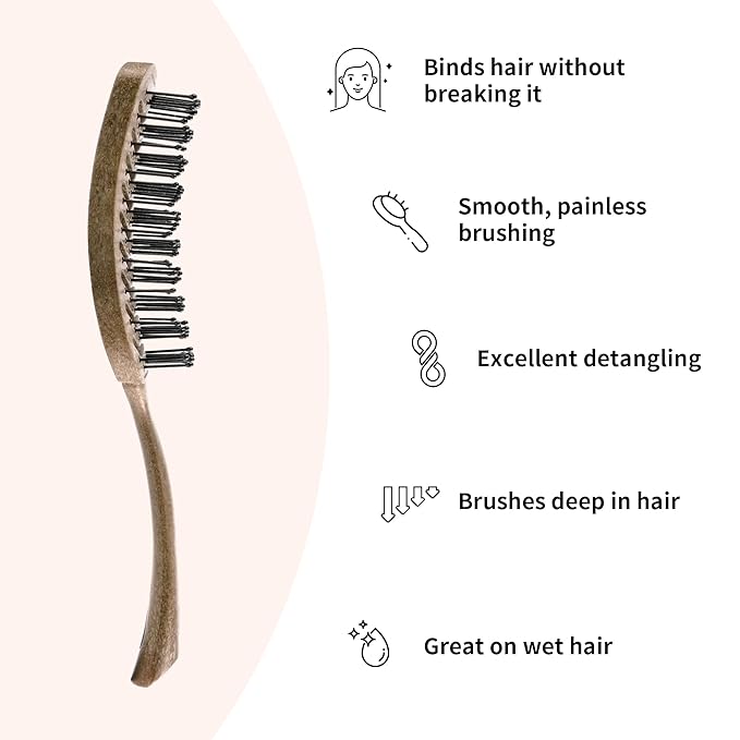 Hair Brush Professional for Women Men Paddle Detangling Brush for Wet Dry Curly Thick Straight Hair Shaping Defining Curls wood square
