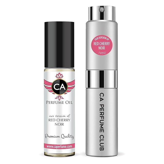 CA Perfume Duo Impression of Red Cherry Noir For Women And Men Perfume Layering Set Long Lasting Travel Size EDP + Body Oil Roll-On Bottle 0.27 Fl Oz+0.33 Fl Oz
