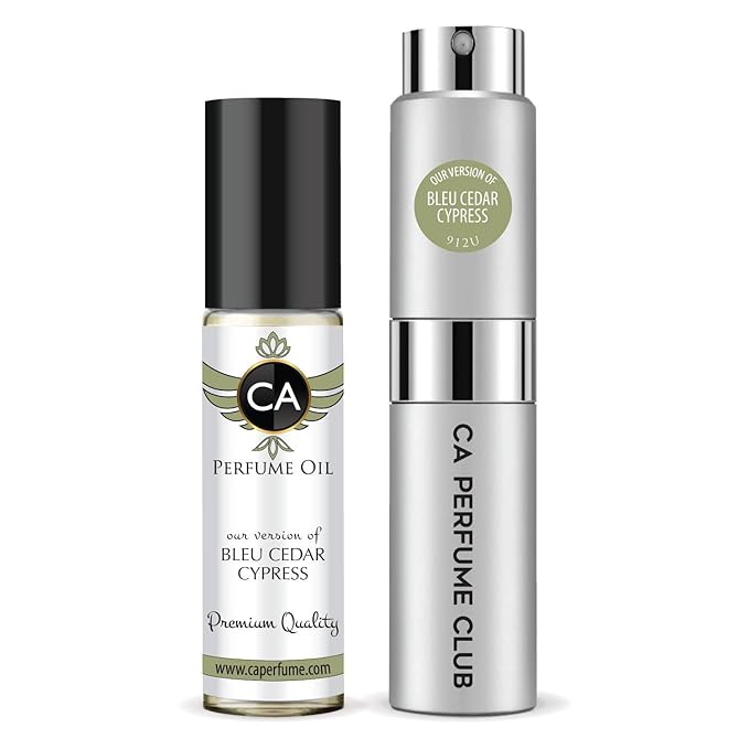 CA Perfume Duo Impression of Bleu Cedar Cypress For Women And Men Perfume Layering Set Long Lasting Travel Size EDP + Body Oil Roll-On Bottle 0.27 Fl Oz+0.33 Fl Oz