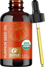 Maple Holistics Pumpkin Seed Oil Organic Certified - 100% Pure Organic Pumpkin Seed Oil for Hair and Anti Aging Face Oil - USDA Organic for Dry Hair and Volume - Virgin Cold Pressed & Unrefined (4oz)