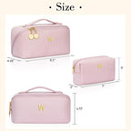 Birthday Gifts for Women Teen Girl, Personalized Initial Makeup Organizer Bag Set, Open Flat Travel Cosmetic Bag With Clear Divider and Handle(Pink,W)