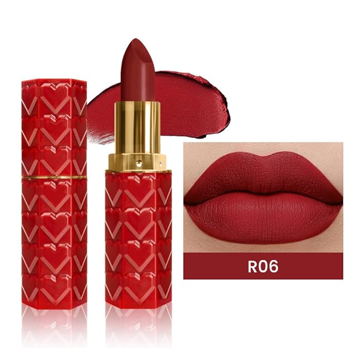evpct 1Pcs Dark Deep Red Lipstick, Silky Velvet Matte Lipstick Pack Sets for Women, Long Lasting Smudge Proof Lipstick Lip Stain Makeup Kit matte lipstick 24 hours original R06