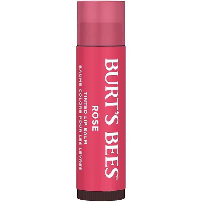 Burt's Bees Lip Tint Balm Stocking Stuffers Gifts, Long Lasting 2 in 1 Duo Tinted Balm Formula, Color Infused with Hydrating Shea Butter for a Natural Looking Buildable Finish, Petal Rose (2-Pack)