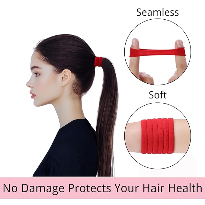 LuSeren 120 Pcs Deep Red Hair Ties for Women, No Damage Soft Seamless Nylon Hair Elastics for Thick Hair,Ponytail Holders, Hair Accessories