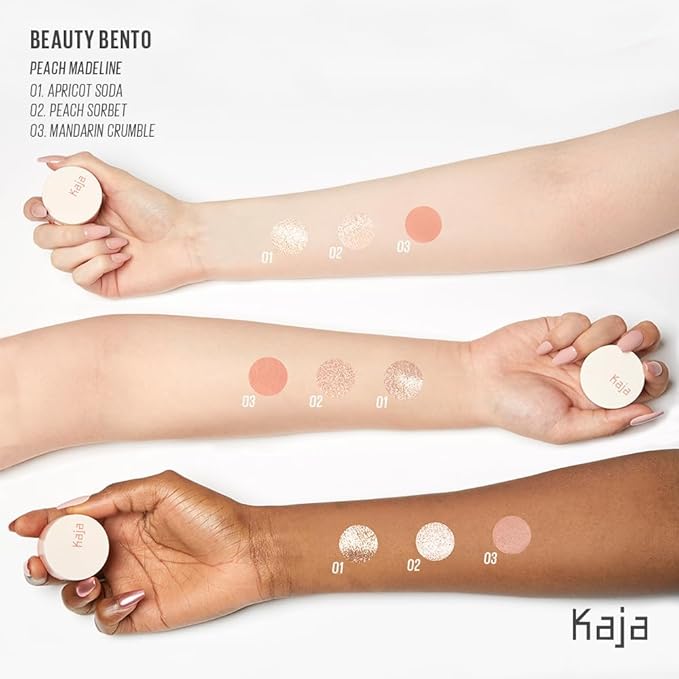 Kaja Beauty Bento Collection - Bouncy Eyeshadow Trio | 16 Peach Madeline | Nude Peach Tone | Vegan, Cruelty free