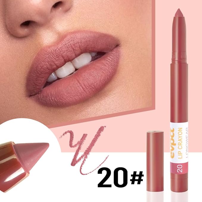 evpct Dusty Mauve Lip Liner Crayon Pencils Set for Women, Romantic Rose Matte Lip Stick Crayon Long Lasting, Lips Pencil Liner and Lipstick set, Lipliner Pencil, 24 Hours Lipstick Built-in Sharpener
