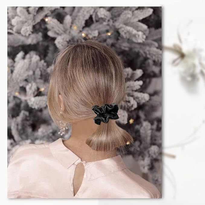 OLESILK 100% Mulberry Silk-Scrunchies for Hair Sleep, Women Grils Silk Hair Ties for Frizz & Breakage Curly Hair, No Damage, Elastics Ponytail Holder, 3 Pack