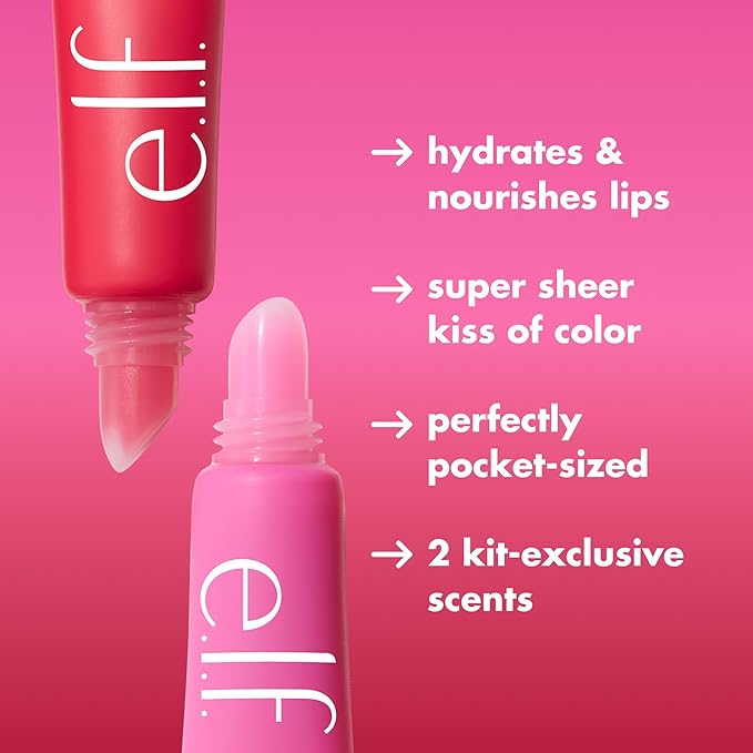 e.l.f. Squeeze Me More Lip Balm Duo, Moisturizing Balm For A Sheer Tint Of Color, Made With Hyaluronic Acid, Vegan & Cruelty-Free, Cherry & Bubblegum (Pack of 2)
