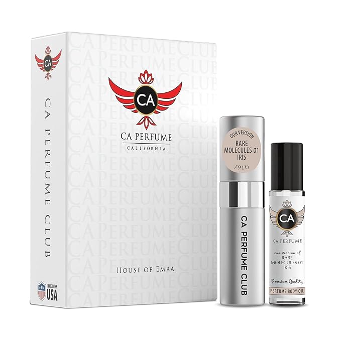 CA Perfume Duo Impression of Rare Molecules 01 Iris For Women And Men Perfume Layering Set Long Lasting Travel Size EDP + Body Oil Roll-On Bottle 0.27 Fl Oz+0.33 Fl Oz