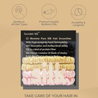 Suncdelv Silk,100% Silk Scrunchies for Hair,22 Momme Hair Ties for Anti-Crease & Breakage,Natural Women Hair Accessories，Fashion Hairbands 6PCS(Leopard Print, Gold, Black)