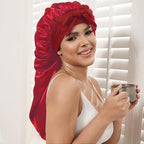 AWAYTR Long Satin Bonnet for Braids - Elastic Silk Hair Bonnets for Sleeping Night Cap Stretchy Tie Band for Women（Wine Red）