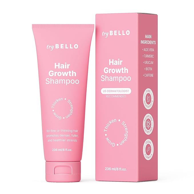 Trybello Hair Growth Shampoo | Natural Hair Thickening & Scalp Detox | Sulfate Free, Vegan, Anti-Hair Fall Formula | Caffeine, Aloe Vera, Turmeric, and Urucum Extract | For Any Hair Type