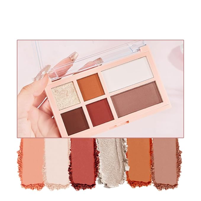 Eyeshadow Palette - 6 Color Neutral Eyeshadow, Nude Pink & Brown, Matte & Shimmer, Highly Pigmented, Blendable, Travel-Friendly Everyday Makeup, 01-3#