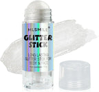 White Body Glitter Stick, Long Lasting Moisturizing Body Glitter for Women, Multi-Use Highlighter Makeup, Sparkling Face Glitter Mermaid Makeup for Kids, Travel Size for Daily, Festival, Party