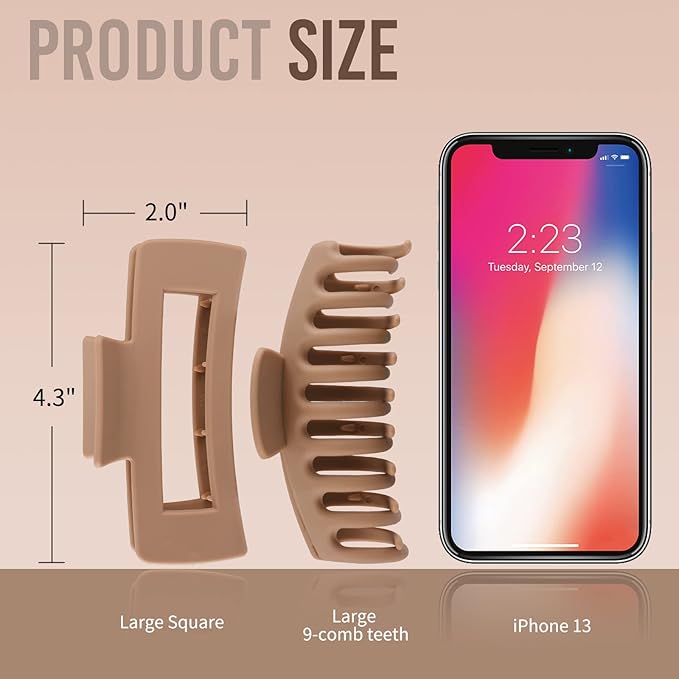 LuSeren Hair Clips for Women 4.3 Inch Large Hair Claw Clips for Women Thin Thick Curly Hair, Big Matte Banana Clips,Strong Hold jaw clips,Neutral Colors