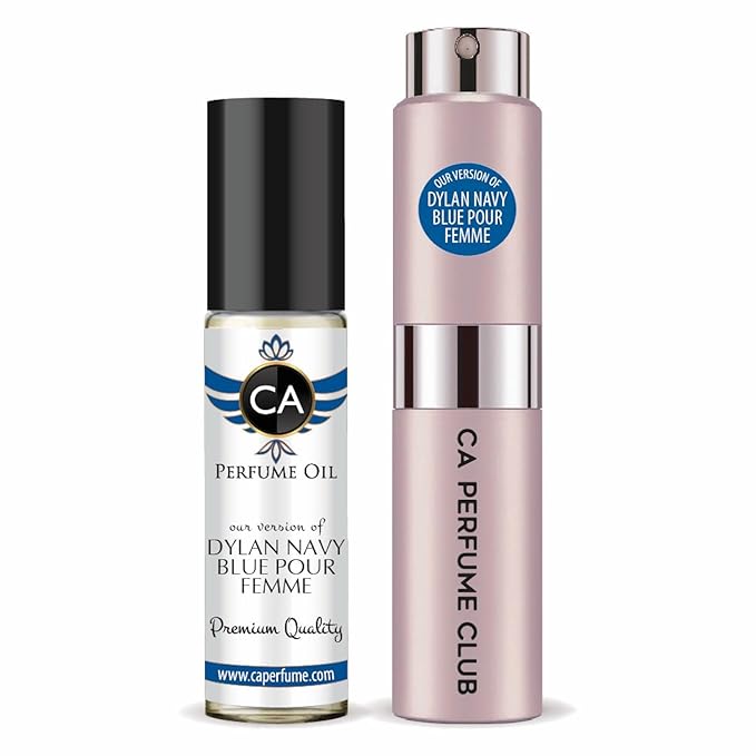 CA Perfume Duo Impression of Dylan Navy Blue Pour Femme For Women Perfume Layering Set Long Lasting Travel Size EDP + Body Oil Roll-On Bottle 0.27 Fl Oz+0.33 Fl Oz
