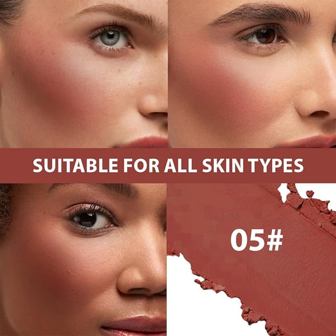 Powder Matte Blush Cheeks Face Makeup for Women With Mirror and Powder Puff Monochrome Blushes Lightweight,Smooth,Blendable,Fade and Transfer-Resistant Baked Blush,Effortless Matte Natural Finish