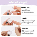 3 Gram Sample Containers With Lids, 100 Count Clear Jars, Empty Lip Balm, Mini Cosmetic Makeup Travel Containers With Labels, Mini Disposable Spatulas