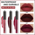 evpct 3Pcs Dark Red Purple Matte 24-hour Liquid Lipstick Sets, Matte Lipstick Lip Stain Long Lasting 24 Smudge Waterproof Lip Gloss Gift Set Matt Lipsticks Set Matt Liquid Women Makeup Lipstick 06