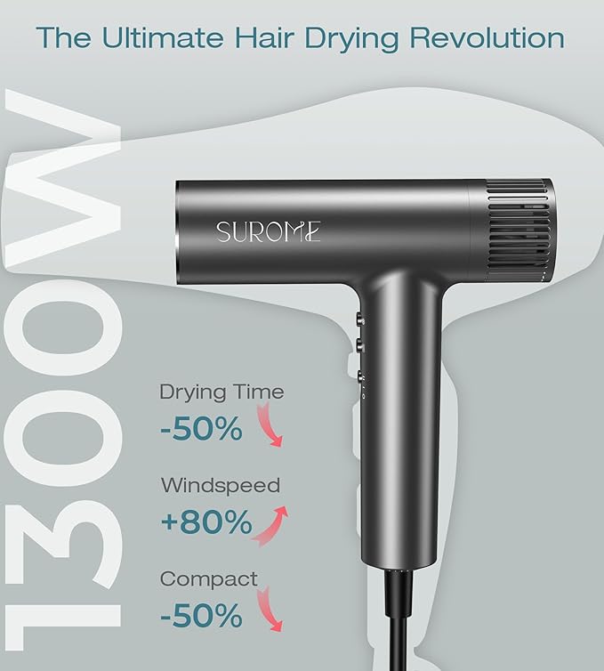 Blow Dryer,110000RPM High-Speed Brushless Motor, Fast-Drying Negative Ions Intelligent Constant Temperature Hair Care Dryers, Professional Hair Dryer with Attachments for Home&Salon (Grey)