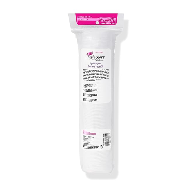 Swisspers Premium Cotton Rounds – 100 Count (Pack of 6) - 100% Pure Cotton - Soft, Absorbent, Hypoallergenic Pads for Makeup Removal, Skincare, Baby Care and Facial Cleansing - Lint Free