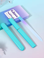 Glass Nail File and Buffer with Case, Crystal Fingernail Files for Natural Nails Care Glass Nail Shiner Nano Polisher for Travel Home Salon Nail Filer Stocking Stuffers for Women Girl Wife Gifts- Cyan