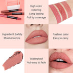 evpct 1Pcs Nude Beige Matte Lipstick and Lip Crayon Liner Pencil Pen Set for Women Lip Stain Long Lasting Waterproof labiales mate magicos 24 horas originales pintalabios permanente 24 horas 05
