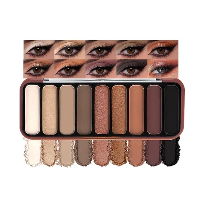 Gold Nude Brown Eyeshadow Palette – 9 Matte & Shimmer Shades in Frosted Ivory, Latte, Rose Bronze, Golden Copper & Deep Cocoa – High Pigment, Blendable, Long-Lasting Natural to Glam Smokey Eye Looks