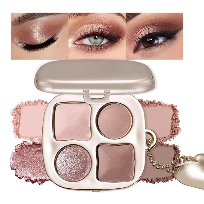 4 Colors Warm Neutral Nude Eyeshadow Makeup Palette with Mirror – Matte & Shimmer High Pigment Blendable Long-Lasting Mini Everyday Eye & Contour Makeup Palette, Perfect for Blue, Green & Brown Eyes