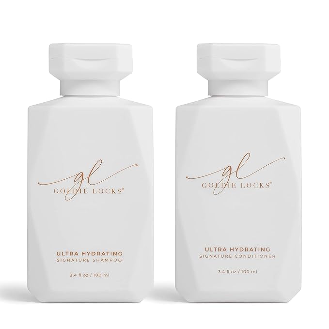 Goldie Locks Travel Size Ultra Hydrating Shampoo & Conditioner Set - Sulfate-Free, Paraben-Free - for Frizz Control, Shine & Strength - Color Safe & Extension Safe - Protein-Free - 2 x 3.4 fl oz