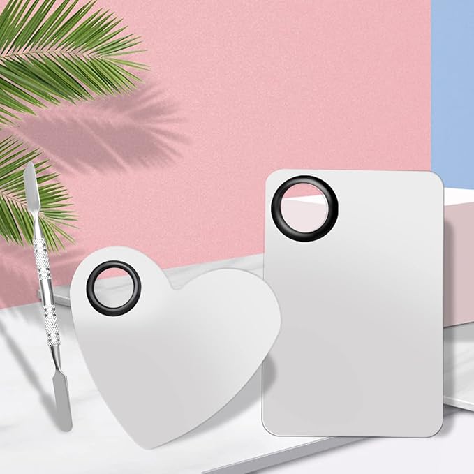 4 in 2 Set Makeup Mixing Palettes, 2 Pcs Stainless Steel Nail Art Palette with 2 Makeup Spatula for Foundation Makeup Tools Eyeshadow Nail Art