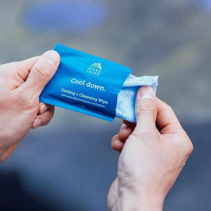 Oars + Alps Cooling Face & Body Wipes, Dual Sided Cleansing Wipes Towelettes for Post Workout, Activities,Commutes, Dermatologist Tested Skin Care with Menthol & Ginseng, Travel Friendly, 14ct