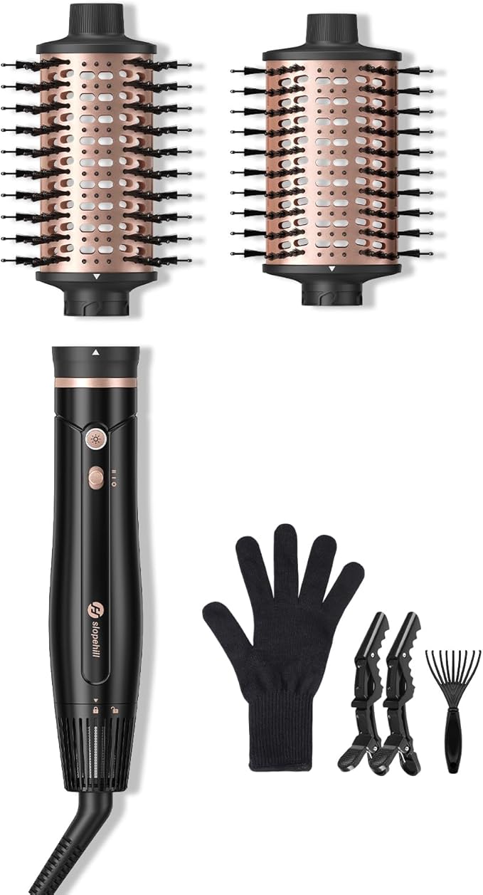 slopehill Hair Dryer Brush Blow Dryer, 6X High Speed Hot Air Blowout Brush with 2 Interchangeable Oval Brushes,1600W & 100000RPM Fast Drying, Straightening,Volumizing&Curling Hair,8 Modes Less Frizzy