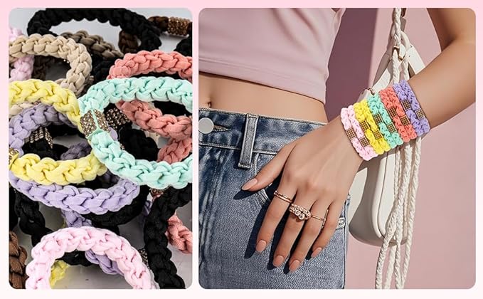 Braided Hair Ties with Crystal Accent, Hair Ties No Damage, 10PCS Ponytail Holders, Elastic Hair Tie for Women Girls's Hair