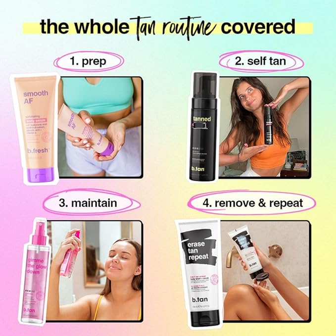 b.tan Dark Self Tanner Mini Kit | Get Tanned Travel Bundle - Mini Dark Self Tanner Mousse with Self Tanning Mitt Applicator, 1 Hour Sunless Tanner, Fast Self Tan, Vegan, Cruelty Free, 3 Fl Oz