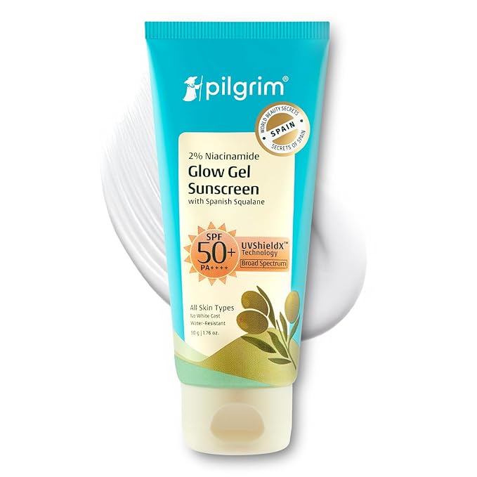 Pilgrim 2% Niacinamide Glow Sunscreen SPF 50 PA+++ | Lightweight, Hydrating & Non-Greasy | Helps Reduce Tanning & Improve Skin Tone | Suitable for Daily Use | 1.76 Oz (50gm)