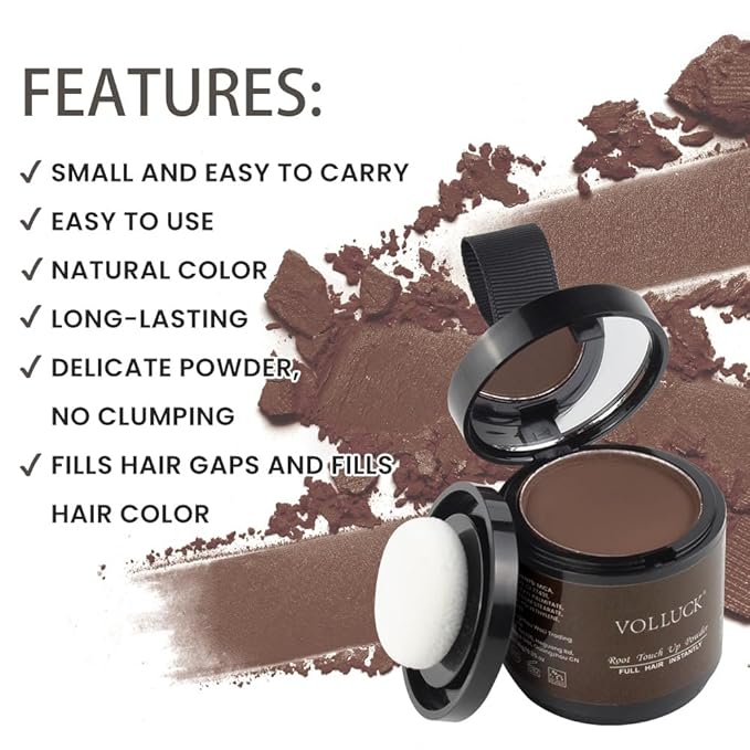 VOLLUCK Root Touch up Powder, Instant Hairline Powder for Thinning Areas and Gray Hair Coverage, Natural and Non-greasy Root Cover up for Women and Men (Hazel Brown, 0.35 Ounce)