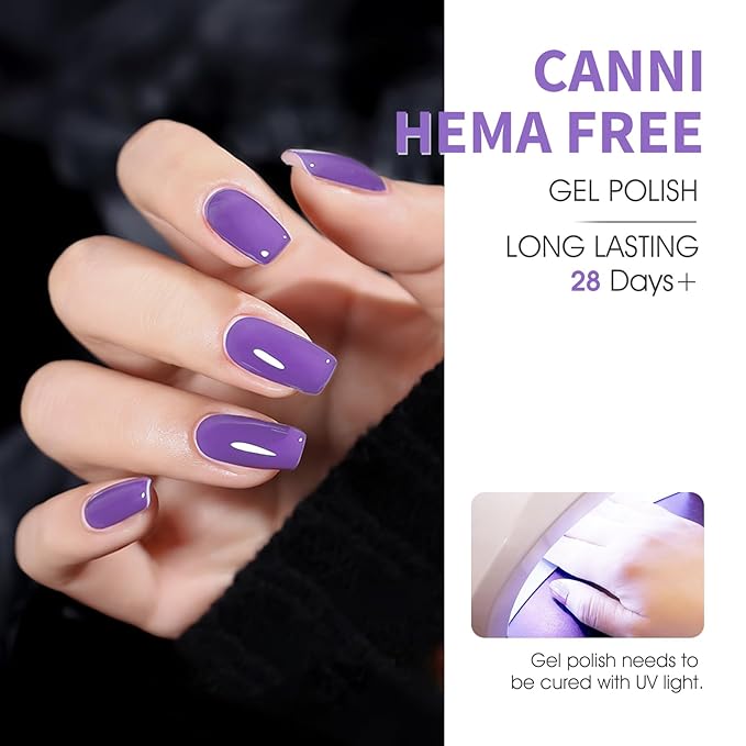 CANNI 6 Colors 9 ML Hema-Free Light Purple Gel Nail Polish Set, Purple Gel Polish Kit, Soak Off LED Nail Gel Manicure Kit DIY at Home Salon Gifts