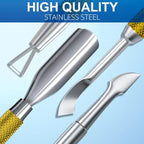 2PCS Metal Mineral Gold Cuticle Pusher and Cutter Remover Salon Quality Stainless Steel Gel Nail Polish Peeler Scraper Durable Manicure and Pedicure Cleaner Tool For Fingernail and Toenail