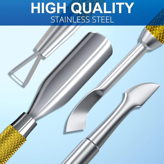 2PCS Metal Mineral Gold Cuticle Pusher and Cutter Remover Salon Quality Stainless Steel Gel Nail Polish Peeler Scraper Durable Manicure and Pedicure Cleaner Tool For Fingernail and Toenail