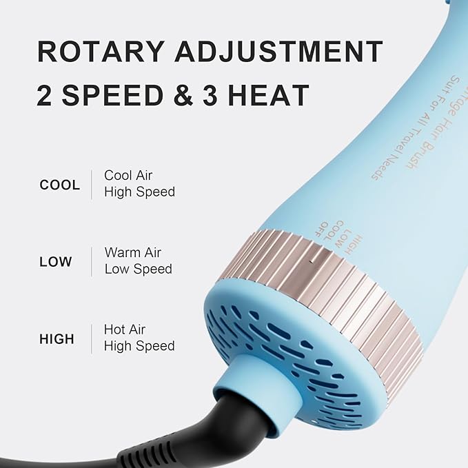 Travel Size Hair Dryer Dual Voltage Hair Styler, 110-240V 2 Inch Oval Jet Brush, Blow Dryer with Universal Adapter for Worldwide Use