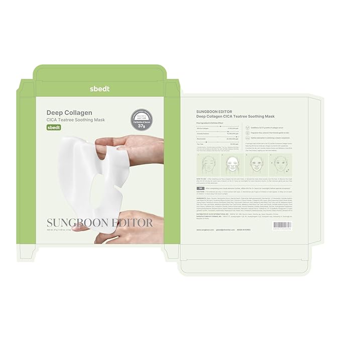 SUNGBOON EDITOR Deep Collagen CICA Tea Tree Overnight Mask | Acne Mask for Redness & Soothing | 2,160,000PPB Collagen + Tea Tree + Centella | Stocking Stuffers for Women | Korean Skincare, 4ea
