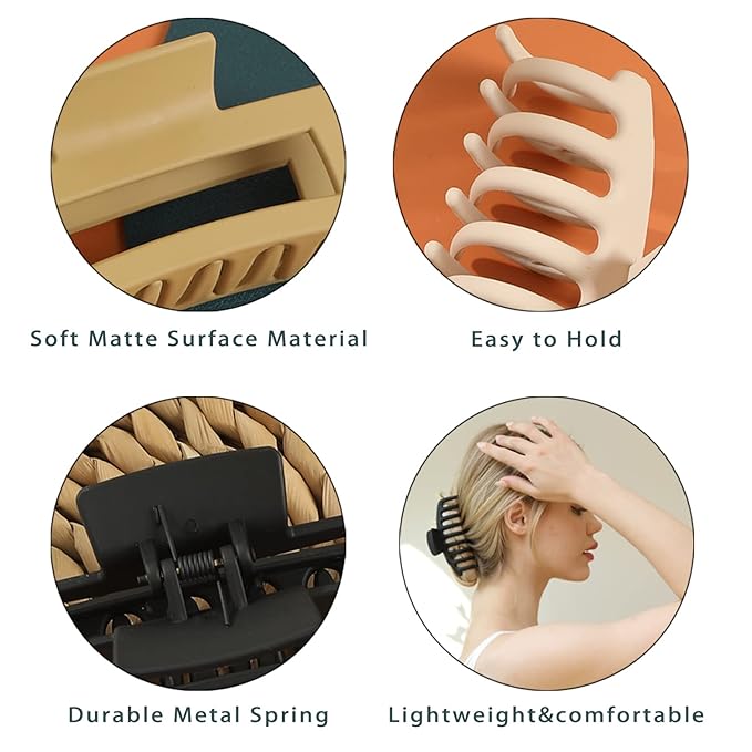 Claw Clips for Thick Thin Curly Hair, 8 Pack Big Hair Claw Large Hair Clips Non-Slip Accessories for Women Girls