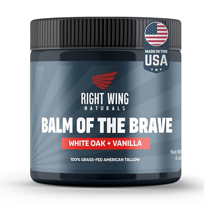 Right Wing Naturals Handmade Grass-Fed Beef Tallow for Skin - Moisturizing Beef Tallow Balm - Face & Body Butter for Soft, Smooth Skin (4oz, White Oak & Vanilla)