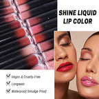 evpct Cranberry Red Shiny Longwear No-Budge Liquid Lip Color Lipstick Makeup, Highly Pigmented Color Instant Shine, Waterproof Long Lasting Lipstick for Women, Lip Stain Gloss Lip Liner Brush, 04#