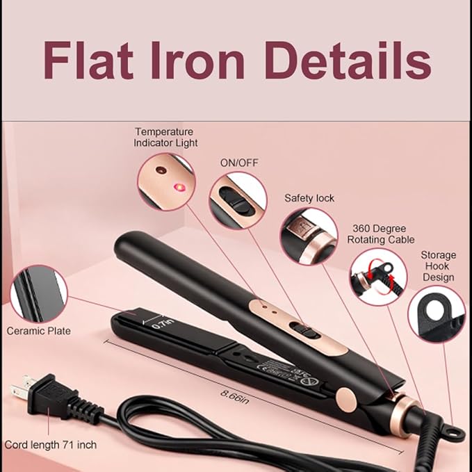 JAETON Small Flat Iron 0.7 Inch Mini Hair Straightener and Curler 2 in 1, 30S Heat-up, Dual Voltage Travel Curling Iron, for Short Hair, Bangs, Pixie Cut, Beard