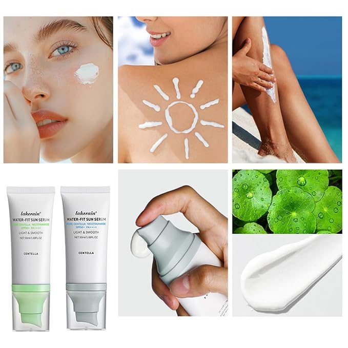 2PCS Centella Sunscreen SPF 50,Face Sun Screen Long-Lasting Protection,Madagascar Sunscreen,NO White Cast - Dry Oily Skincare,Moisturizing Non-Sticky Centella Water-Fit Sun Serum for All Skin. (Green)