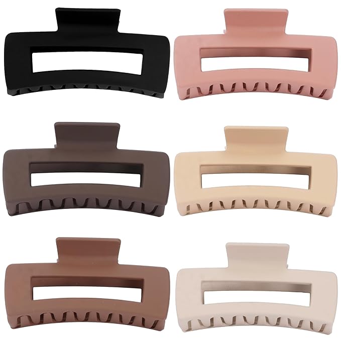 4 Inch Big Hair Claw Clips 6 Pcs Large Claw for Thick Hair Square Hair Clips for Women Rectangle Hair Clips Nonslip Acrylic Banana Jaw Clips Hair Accessories for Girls (Coffee Brown)