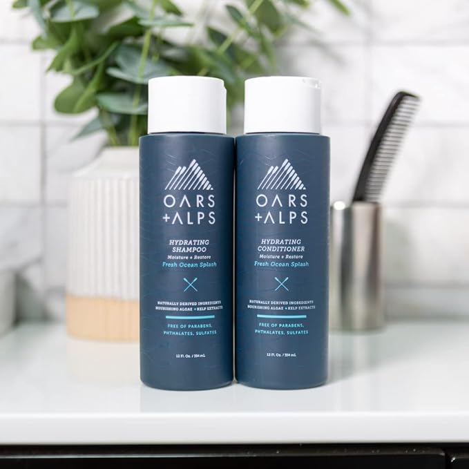 Oars + Alps Men's Sulfate Free Hydrating Shampoo, Infused with Kelp & Algae Extracts, Moisturizing Formula, Fresh Ocean Splash Scent, 1 Pack, 13.5 Fl Oz