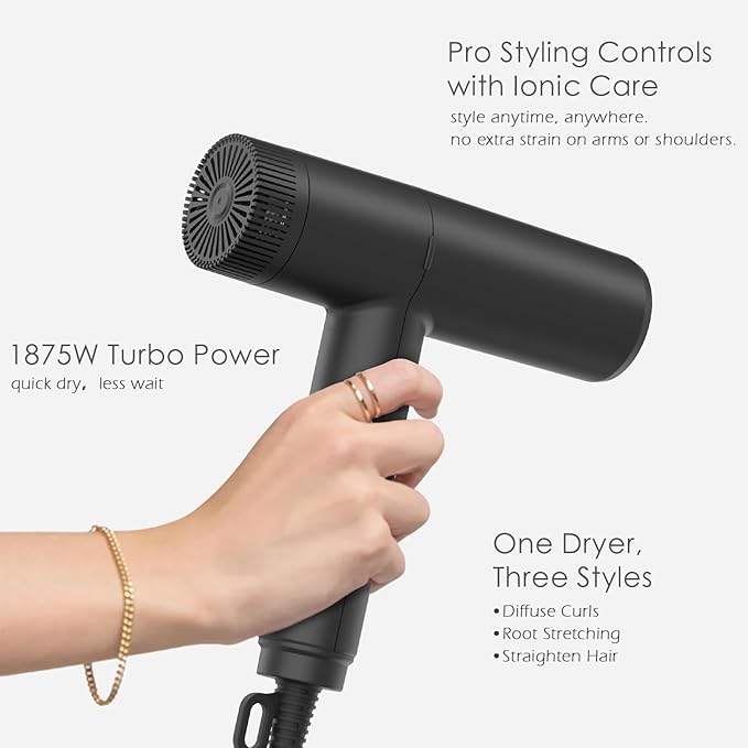 TOME 1875W Hair Dryer High Speed Motor Brushless 110000 RPM Blow Dryer Negative Ionic Cool Shot Lock with Diffuser Comb Nozzle Light Weight Black